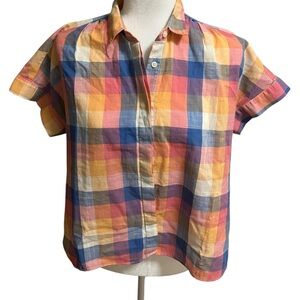 Cropped Plaid Cotton Blouse.